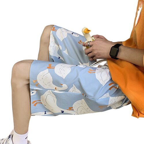 

Men's Chinos Shorts Pants Multiple Pockets Elastic Drawstring Design Print Animal Graphic Prints Graffiti Comfort Breathable Knee Length Leisure Sports Beach Boho Casual / Sporty Azure Micro-elastic