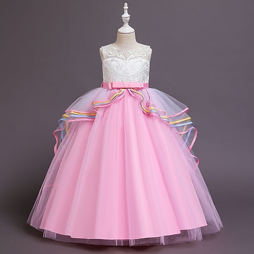 

Girls' A Line Dress Sleeveless Rainbow 3D Printed Graphic Dresses Princess Sweet Asymmetrical Cotton Dress Fall Winter Kids Performance Party Regular Fit