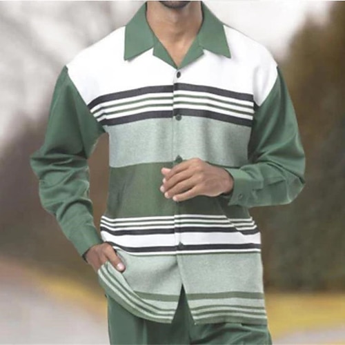 

Men's Shirt 3D Print Striped Turndown Street Casual Button-Down Print Long Sleeve Tops Designer Casual Fashion Breathable Green