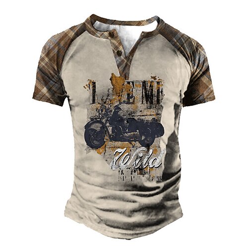 

Men's T shirt Tee Henley Shirt Tee Graphic Color Block Motorcycle Henley Khaki Short Sleeve 3D Print Plus Size Outdoor Daily Patchwork Button-Down Tops Basic Designer Casual Classic / Summer / Summer
