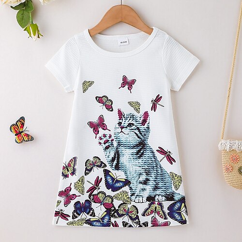 

Kids Little Girls' Dress Animal A Line Dress Daily Print White Knee-length Short Sleeve Princess Sweet Dresses Summer Regular Fit 1pcs 2-6 Years