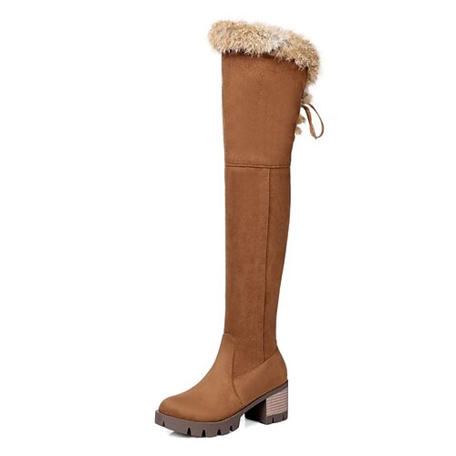 

Women's Boots Daily Over The Knee Boots Winter Chunky Heel Round Toe Classic Nubuck Zipper Solid Colored Black Brown