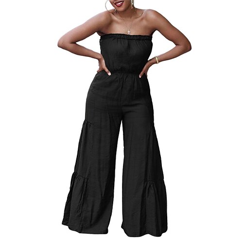 

Women's Jumpsuit High Waist Solid Color Strapless Streetwear Going out Bar Regular Fit Sleeveless Wine Army Green Khaki S M L Spring