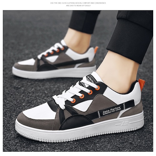 

Men's Sneakers Comfort Shoes Skate Shoes Business Sporty Casual Daily Walking Shoes Leather Blue Gray Color Block Winter Fall