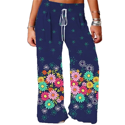 

Women's Plus Size Pants Chinos Drawstring Print Floral Casual Casual Daily High Full Length Fall Winter Green Navy Blue L XL XXL 3XL 4XL