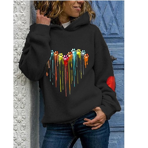 

Women's Pullover Hoodie Sweatshirt Heart Patchwork Print Daily Weekend Streetwear Casual Hoodies Sweatshirts Loose Fit Green Black