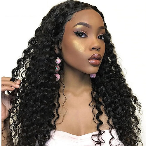 

Remy Human Hair 13x4 Lace Front Wig Free Part Brazilian Hair Loose Curl Black Wig 130% Density with Baby Hair Glueless Pre-Plucked For wigs for black women Long Human Hair Lace Wig