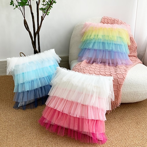 

1 pc Polyester Cake Skirt Pom Pom Decor Pillow Cover Solid Colored Square Zipper Traditional Classic Without Filler