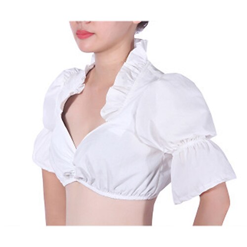 

Women's Crop Top Plain Holiday Weekend Oktoberfest Costume Crop Top Blouse Shirt Short Sleeve Ruffle V Neck Casual Streetwear White Beige M