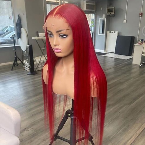 

Remy Human Hair 13x4 Lace Front Wig Free Part Brazilian Hair Silky Straight Red Wig 130% 150% Density with Baby Hair Natural Hairline 100% Virgin Glueless Pre-Plucked For Women wigs for black women