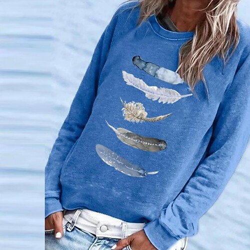 

Women's Sweatshirt Pullover Feather Print Daily Weekend Hot Stamping Active Streetwear Hoodies Sweatshirts Blue