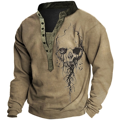 

Hombre Unisexo Sudadera Pull-over Sudadera con capucha y botones Marrón Cuello Mao Cráneos Estampados Estampado Casual Diario Deportes Impresión 3D Ropa de calle Casual Grande y alto Primavera Otoño