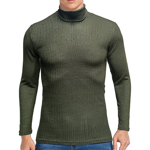 

Men's T shirt Tee Turtleneck shirt Solid Color Rolled collar Stand Collar Wine Army Green Light gray Dark Gray Coffee Street Holiday Long Sleeve Clothing Apparel Fashion Casual Comfortable Essential