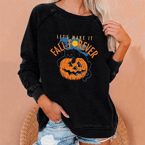 

Women's Sweatshirt Pullover Pumpkin Text Print Halloween Weekend Hot Stamping Active Streetwear Clothing Apparel Hoodies Sweatshirts White Black