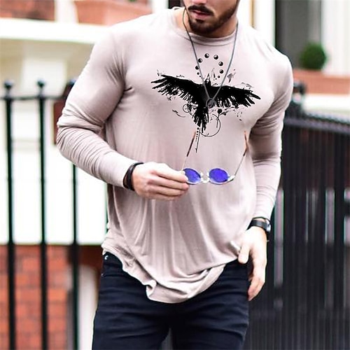 

Men's T shirt Tee Hot Stamping Graphic Animal Crew Neck Street Daily Print Long Sleeve Tops Designer Casual Fashion Comfortable Khaki