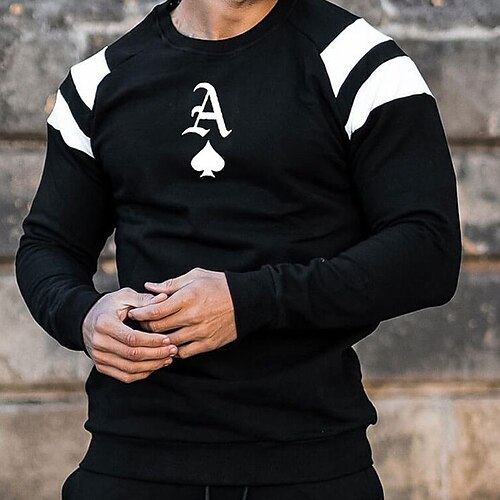 

Men's Sweatshirt Pullover Graphic Patterned Poker Print Sports Outdoor Daily Sports Hot Stamping Basic Casual Hoodies Sweatshirts Black