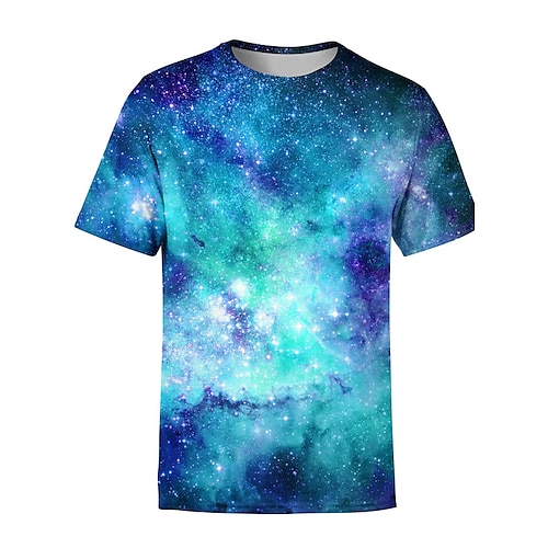 

Men's Unisex T shirt Tee 3D Print Galaxy Graphic Prints Crew Neck Street Daily Print Short Sleeve Tops Lightweight Casual Big and Tall Sports Blue / Summer