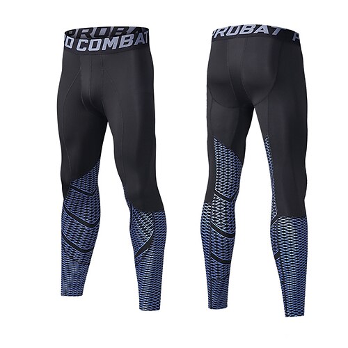 

Men's Running Tights Leggings Compression Pants Compression Clothing Athletic Athleisure Spandex Breathable Quick Dry Moisture Wicking Fitness Gym Workout Running Sportswear Activewear Plaid Blue