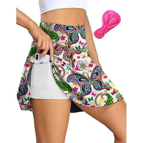 

21Grams Women's Cycling Skort Skirt Bike Bottoms Mountain Bike MTB Road Bike Cycling Sports Butterfly Floral Botanical 3D Pad Cycling Breathable Quick Dry Green Polyester Spandex Clothing Apparel