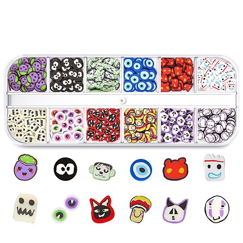 

Halloween Nail Art Soft Pottery Sequins 12 Grid Set Series Trick or Treat Pumpkin Devil Spider Ghost Ghost