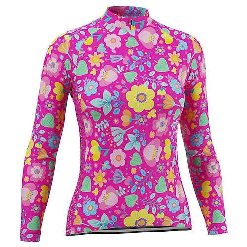 

21Grams Women's Cycling Jersey Long Sleeve Bike Top with 3 Rear Pockets Mountain Bike MTB Road Bike Cycling Breathable Quick Dry Moisture Wicking Reflective Strips Fuchsia Floral Botanical Polyester