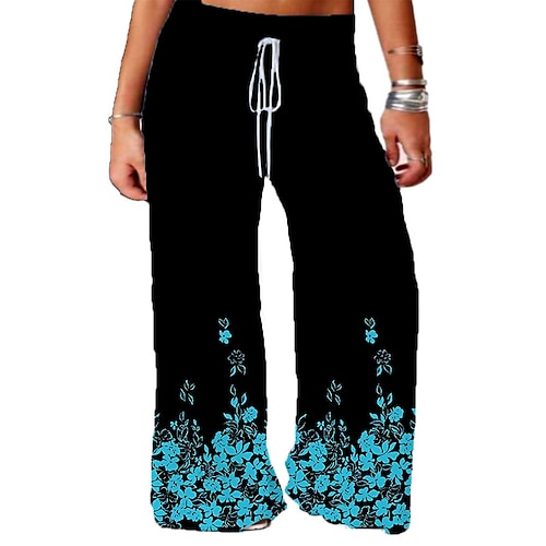 

Women's Plus Size Pants Chinos Drawstring Print Floral Casual Casual Daily High Full Length Fall Winter Black Blue L XL XXL 3XL 4XL