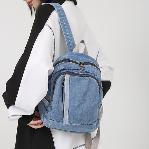 

Unisex Backpack Denim Zipper Solid Color Daily Light Blue Navy Blue