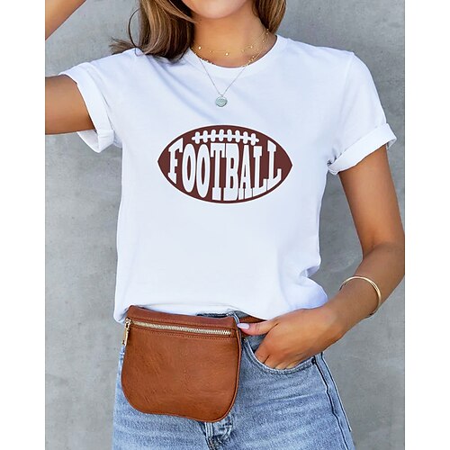 

Women's T shirt Tee Red White Text Baseball Print Short Sleeve Casual Weekend Basic Round Neck Regular Cotton Painting S