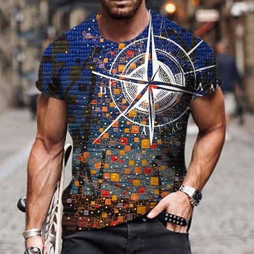 

Men's Unisex T shirt Tee 3D Print Graphic Prints Compass Crew Neck Street Daily Print Short Sleeve Tops Designer Casual Big and Tall Sports Blue / Summer
