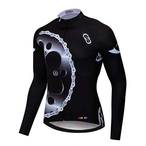 

21Grams Men's Cycling Jersey Long Sleeve Bike Top with 3 Rear Pockets Mountain Bike MTB Road Bike Cycling Breathable Quick Dry Moisture Wicking Reflective Strips Black Gear Polyester Spandex Sports