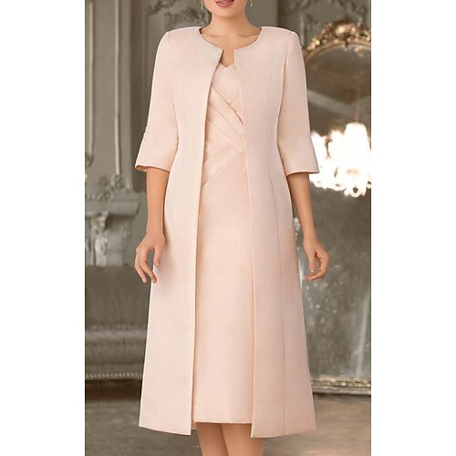 

Women's Dress Set Two Piece Dress Sheath Dress Midi Dress Pink 3/4 Length Sleeve Pure Color Layered Winter Fall V Neck Modern 2022 S M L XL 2XL 3XL