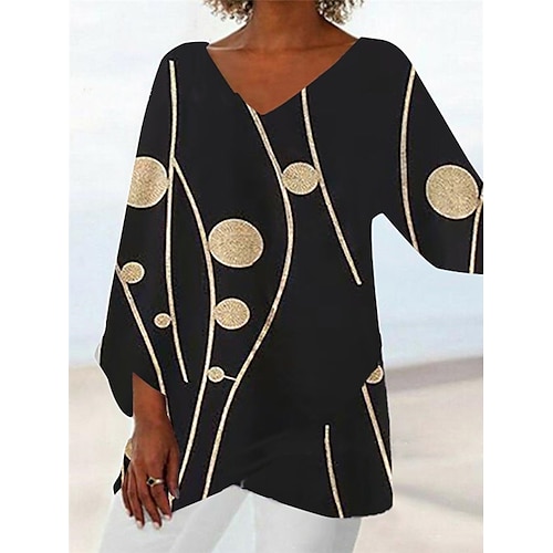 

Women's Blouse Polka Dot Casual Daily Holiday Blouse Shirt Long Sleeve Patchwork Print V Neck Elegant Black Blue Wine S / 3D Print