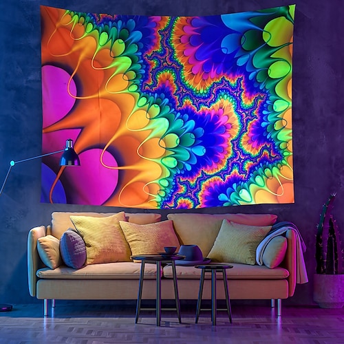 

blacklight uv reattivo grande arazzo da parete arte psichedelica arredamento coperta tenda appesa casa camera da letto decorazione poliestere