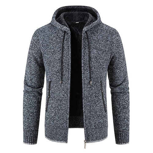 

Men's Sweater Cardigan Sweater Sweater Hoodie Zip Sweater Sweater Jacket Waffle Knit Cropped Knitted Solid Color Crew Neck Basic Stylish Outdoor Daily Clothing Apparel Winter Fall Dusty Blue Light