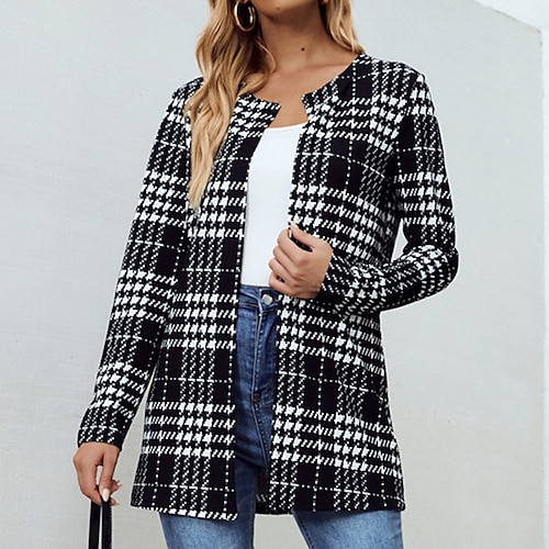 

Women's Casual Jacket Outdoor Street Daily Winter Fall Regular Coat Regular Fit Windproof Warm Contemporary Casual Jacket Long Sleeve non-printing Print Slim Fit Black White
