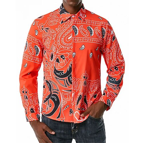 

Men's Shirt 3D Print Floral Turndown Street Casual Button-Down Print Long Sleeve Tops Designer Casual Vintage Retro Orange