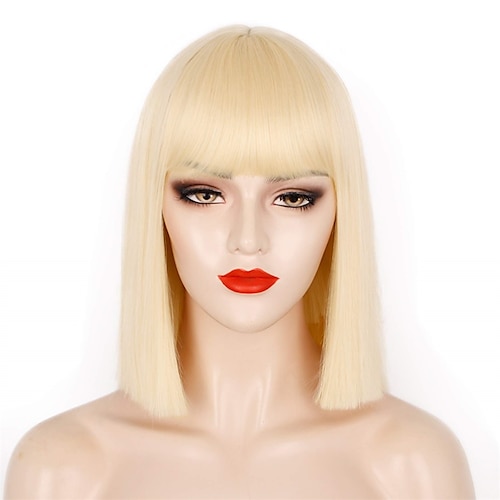 

613 Blonde Bob Wig with Bangs Short Bob Wigs for Women 12 Inch Bob Blonde Wig Heat Resistant Synthetic Wig Daily Party Cosplay Use