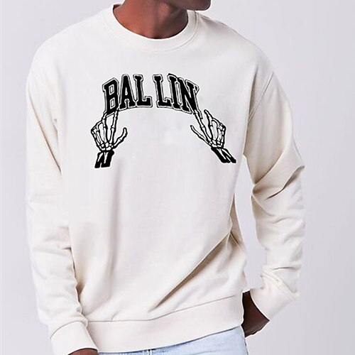 

Men's Sweatshirt Pullover Graphic Letter Skeleton Print Halloween Daily Holiday Going out Hot Stamping Casual Streetwear Hoodies Sweatshirts White