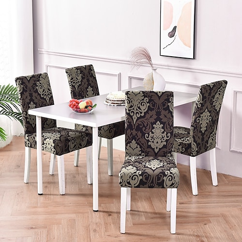 

4 Pcs Floral Printed Stretch Spandex Dining Chair Cover Stretch Chair Cover Chair Protector Cover Seat Black Slipcover with Elastic Band for Dining Room Wedding Ceremony Banquet Home Decor
