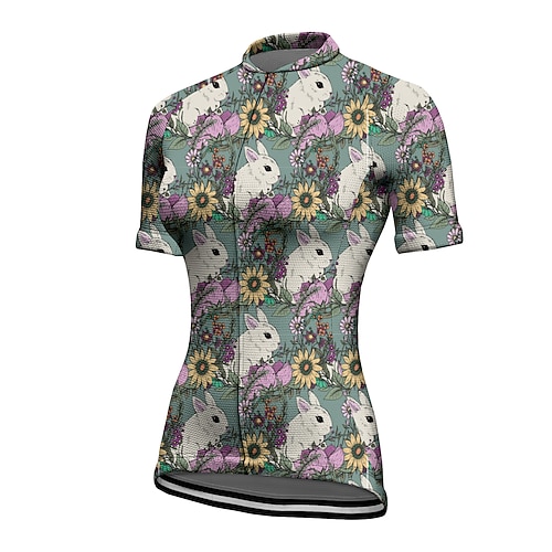 

21Grams Women's Cycling Jersey Short Sleeve Bike Top with 3 Rear Pockets Mountain Bike MTB Road Bike Cycling Quick Dry Moisture Wicking Green Floral Botanical Rabbit Sports Clothing Apparel