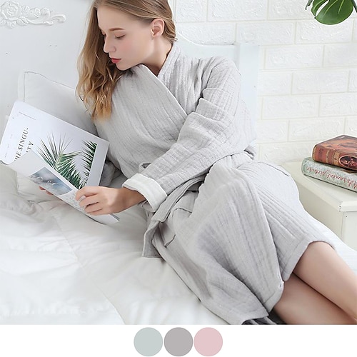 

100% Cotton Bath Robes Grey for Men/Women Luxurious Plush Kimono Bathrobe Sleep Spa with Side Pockets