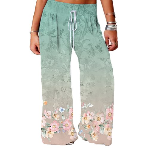 

Women's Plus Size Pants Chinos Drawstring Print Floral Casual Casual Daily High Full Length Fall Winter Green L XL XXL 3XL 4XL