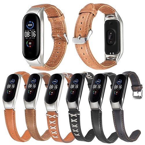 

1 stk Smartwatch bånd Kompatibel med Xiaomi Mi Band 6 Mi Band 5 Mi Band 3 Band 4/3 Xiaomi Band 5 Smartwatch Rem Strækkende Justerbar Åndbart Læderrem SmartWatch-bånd med etui Udskiftning Armbånd