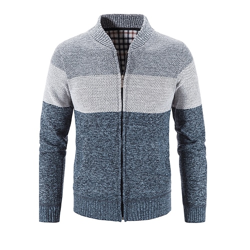 

Herren Pullover Strickjacke Zip Pullover Reißverschluss Pullover Jacke Fleece Pullover Gerippt Stricken Cropped Strick Farbblock Ständer Basic Stilvoll Outdoor Täglich Bekleidung Winter Herbst Blau