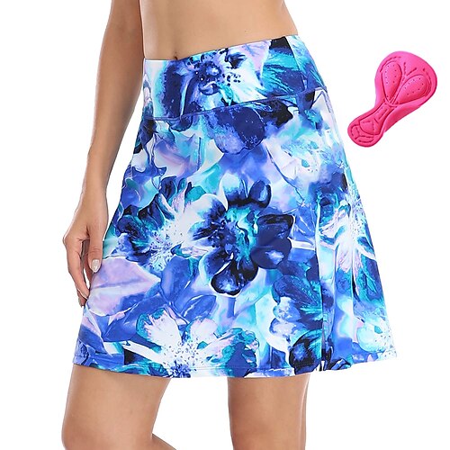 

21Grams Women's Cycling Skort Skirt Bike Skirt Bottoms Mountain Bike MTB Road Bike Cycling Sports Floral Botanical 3D Pad Cycling Breathable Quick Dry Blue Polyester Spandex Clothing Apparel Bike Wear