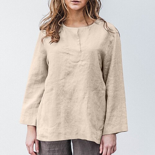 

Women's Shirt Plain Daily Weekend Shirt Long Sleeve Round Neck Casual Streetwear Purple Khaki Navy Blue S