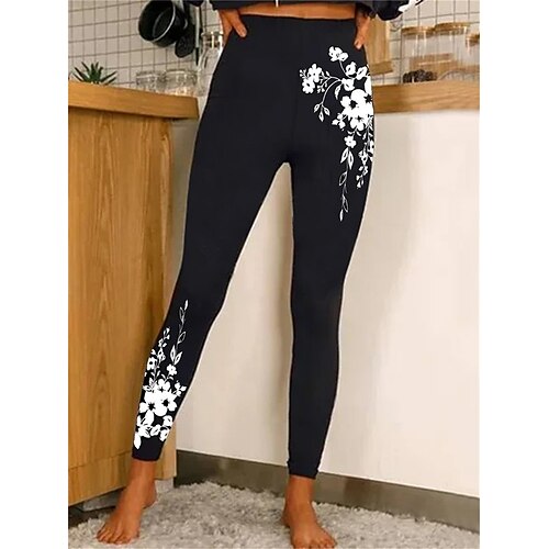 

Women's Yoga Pants Tummy Control Butt Lift High Waist Yoga Fitness Gym Workout Cropped Leggings Floral Black Sports Activewear High Elasticity 21Grams / Athletic / Athleisure