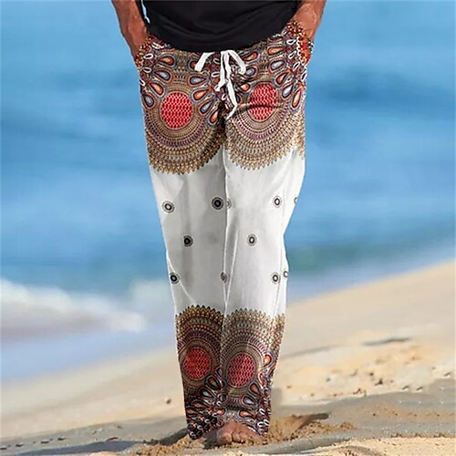 

Men's Trousers Beach Pants Pocket Drawstring Elastic Waist Graphic Prints Flower / Floral Comfort Breathable Casual Daily Holiday Streetwear Classic Style White / Elasticity