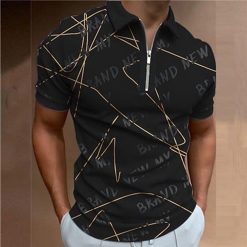 

Men's Collar Polo Shirt Golf Shirt Letter Graffiti Turndown Black 3D Print Outdoor Street Short Sleeves Zipper Print Clothing Apparel Fashion Designer Casual Breathable / Summer / Spring / Summer