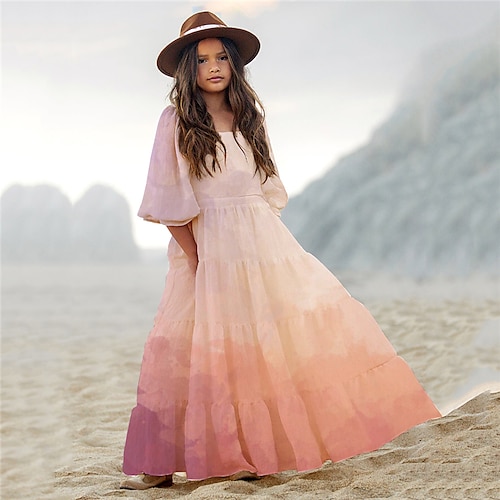 

Kids Little Girls' Dress Graphic A Line Dress Daily Holiday Vacation Ruffle Pink Maxi 3/4 Length Sleeve Casual Cute Sweet Dresses Fall Winter Regular Fit 3-10 Years